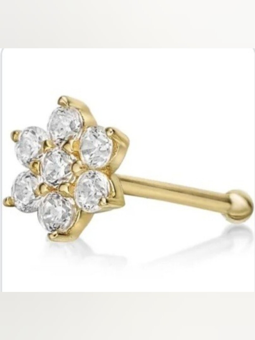 VTG Solid 14K Yellow Gold Flower Cluster 7 CZ Stud Nose Ring